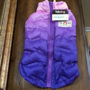 New Fab Dog multi color pinks and purple dog jacket.  Size M. Zips up on back.